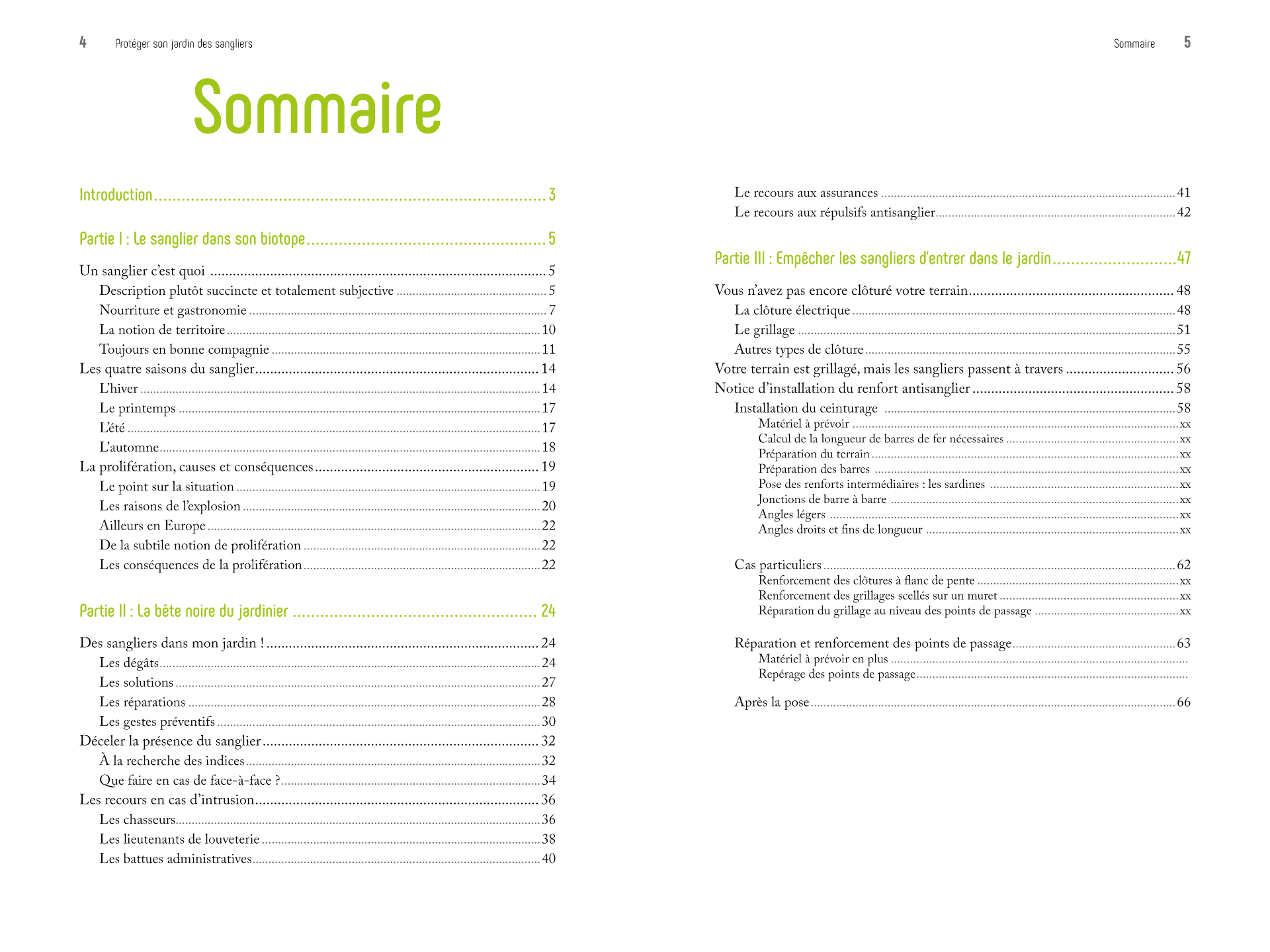 Sommaire du livre Protéger son jardin des sangliers